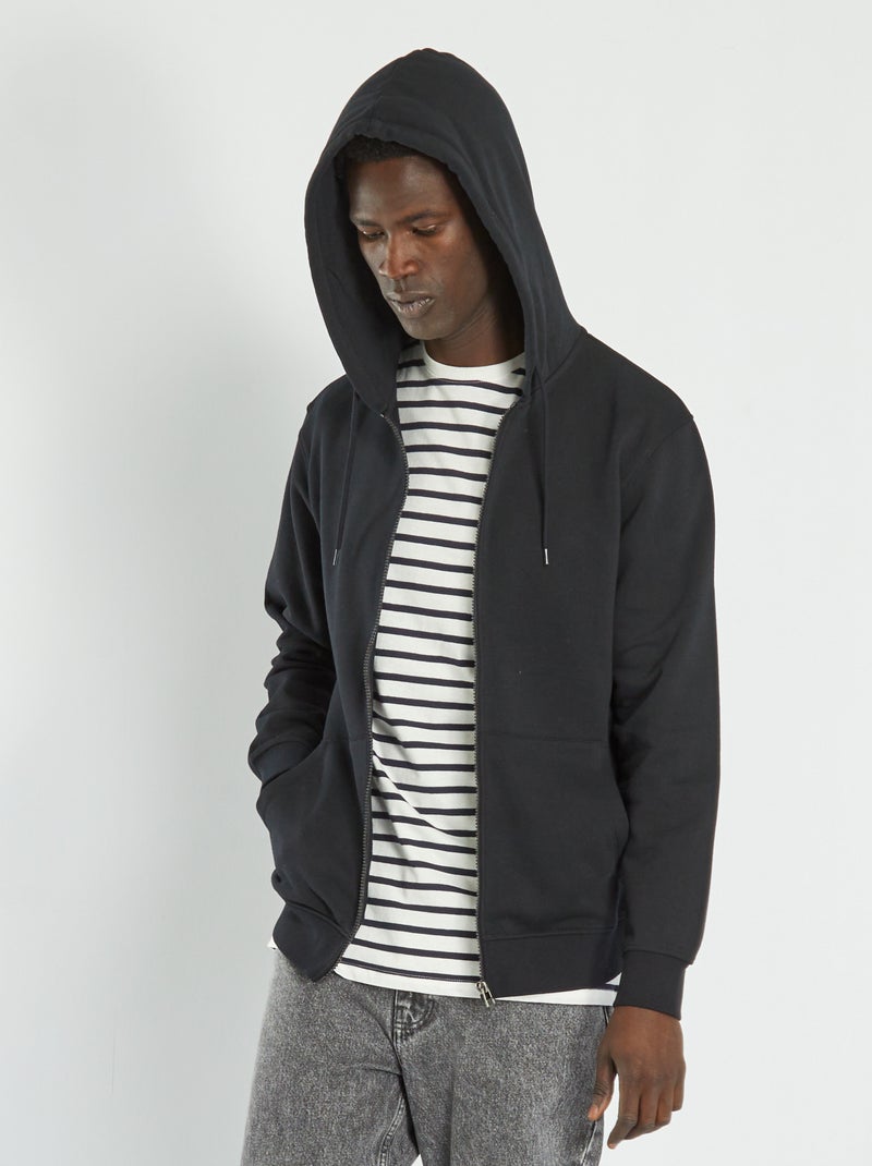 Sweat zippé à capuche noir - Kiabi