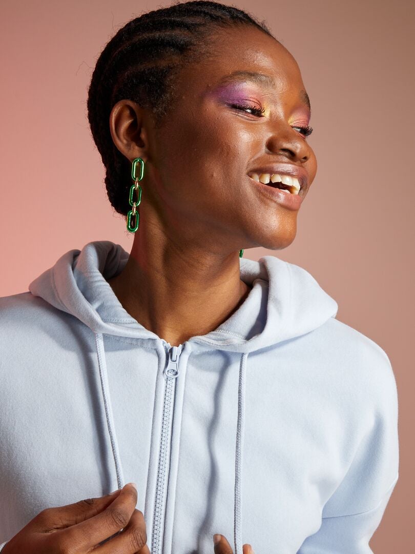 Sweat zippé à capuche oversize bleu gris - Kiabi