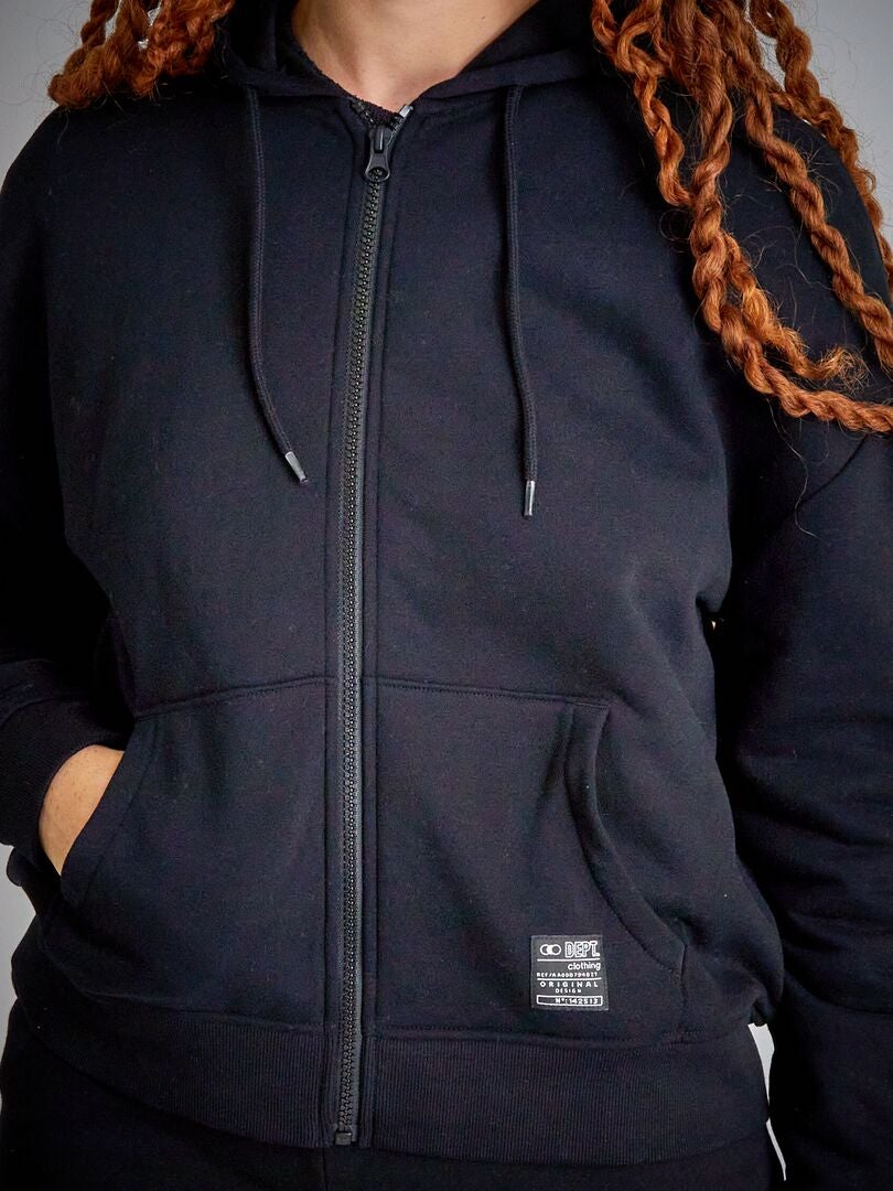 Sweat zippé à capuche oversize noir - Kiabi