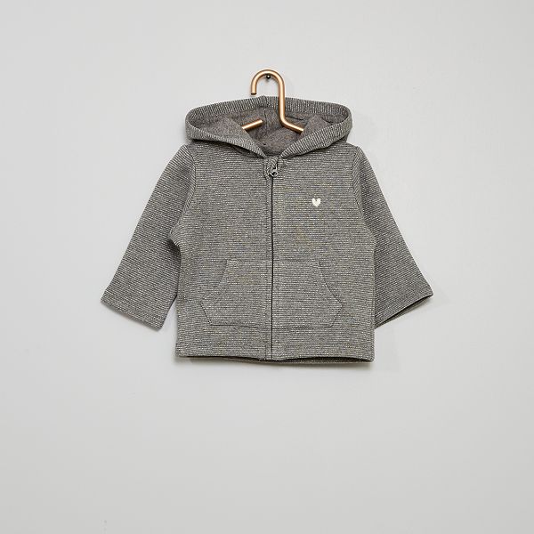 Sweat Zippe A Capuche Bebe Fille Raye Gris Kiabi 8 00