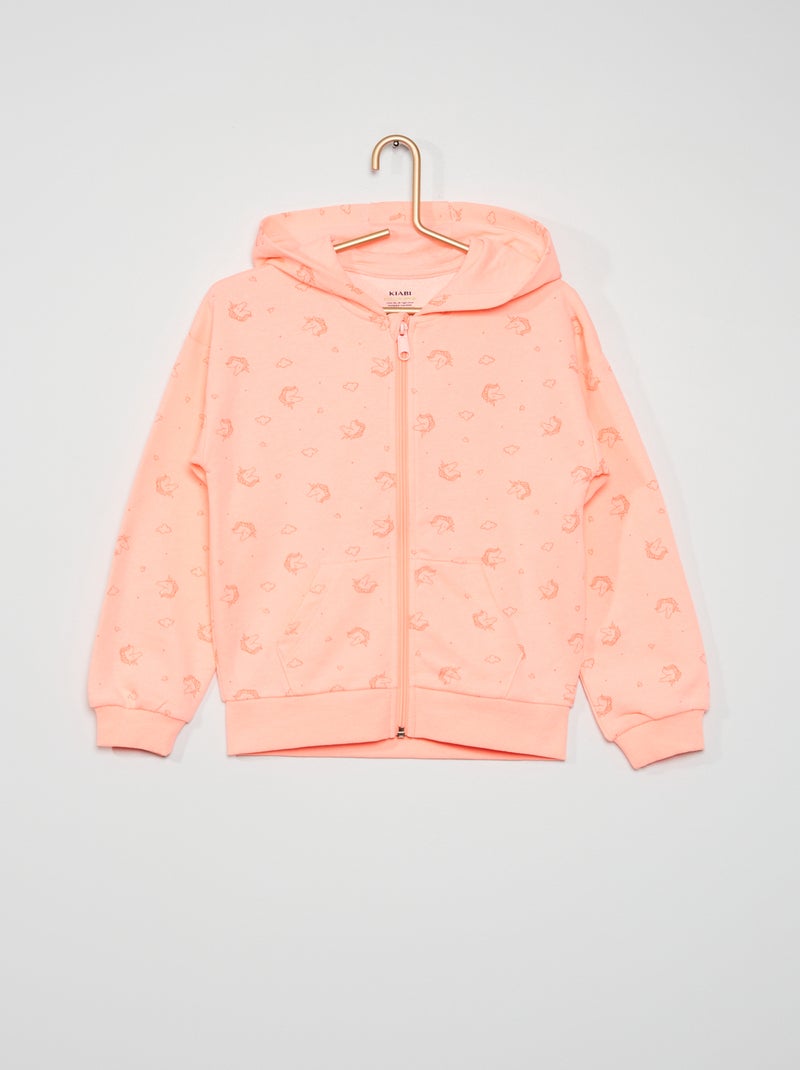 Sweat zippé à capuche Rose fluo - Kiabi