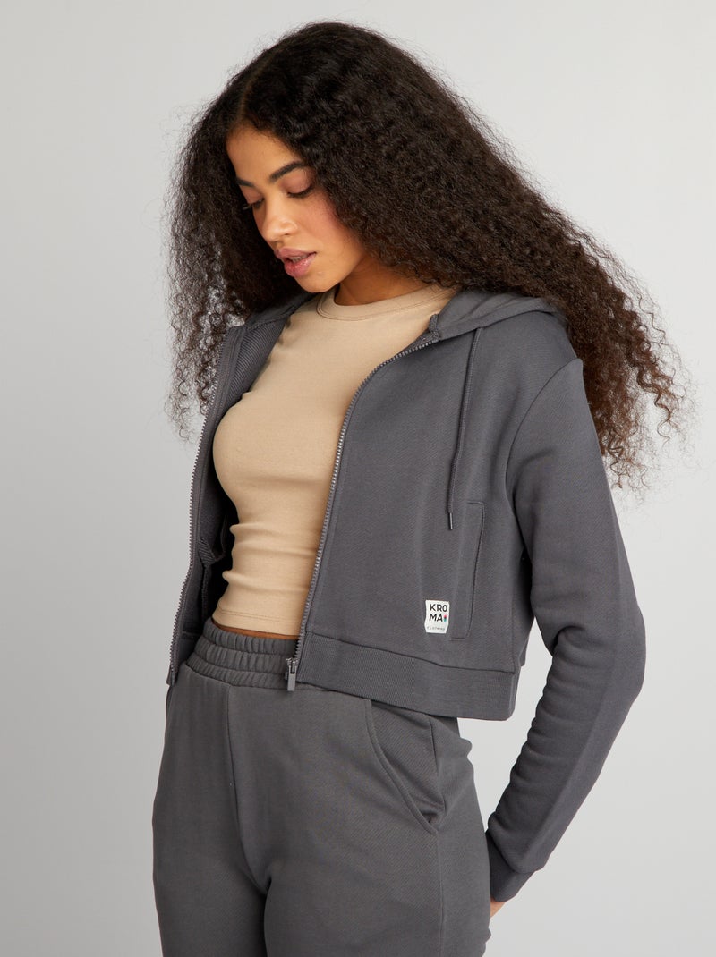 Sweat zippé à capuche uni Gris - Kiabi