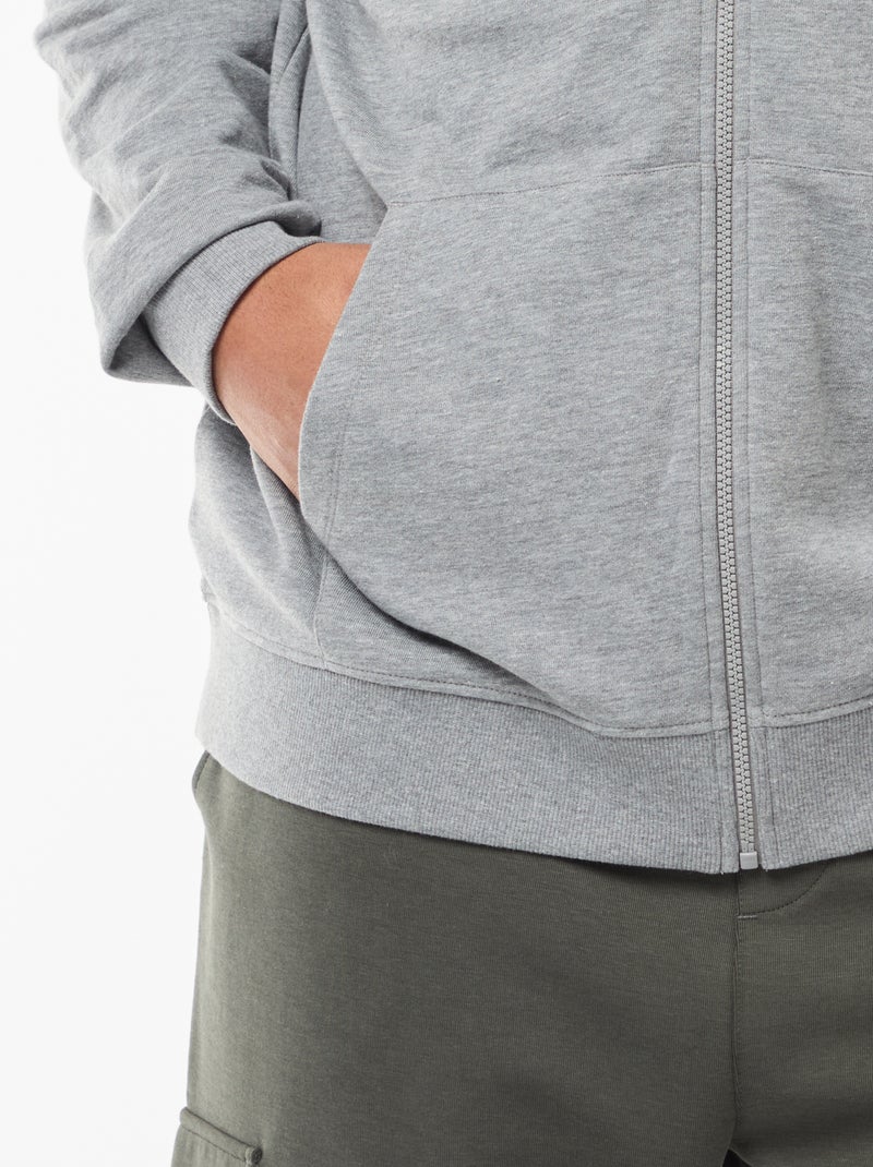 Sweat zippé à capuche uni Gris - Kiabi