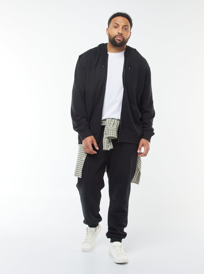 Sweat zippé à capuche uni noir - Kiabi