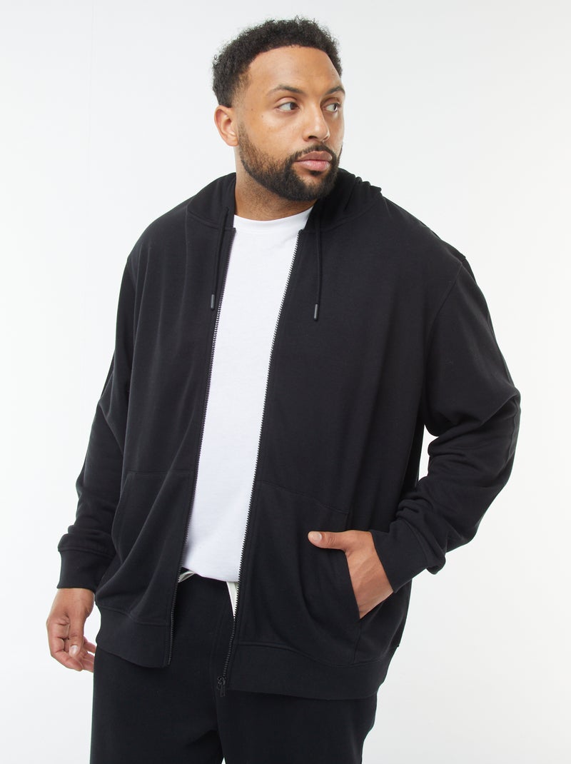 Sweat zippé à capuche uni noir - Kiabi