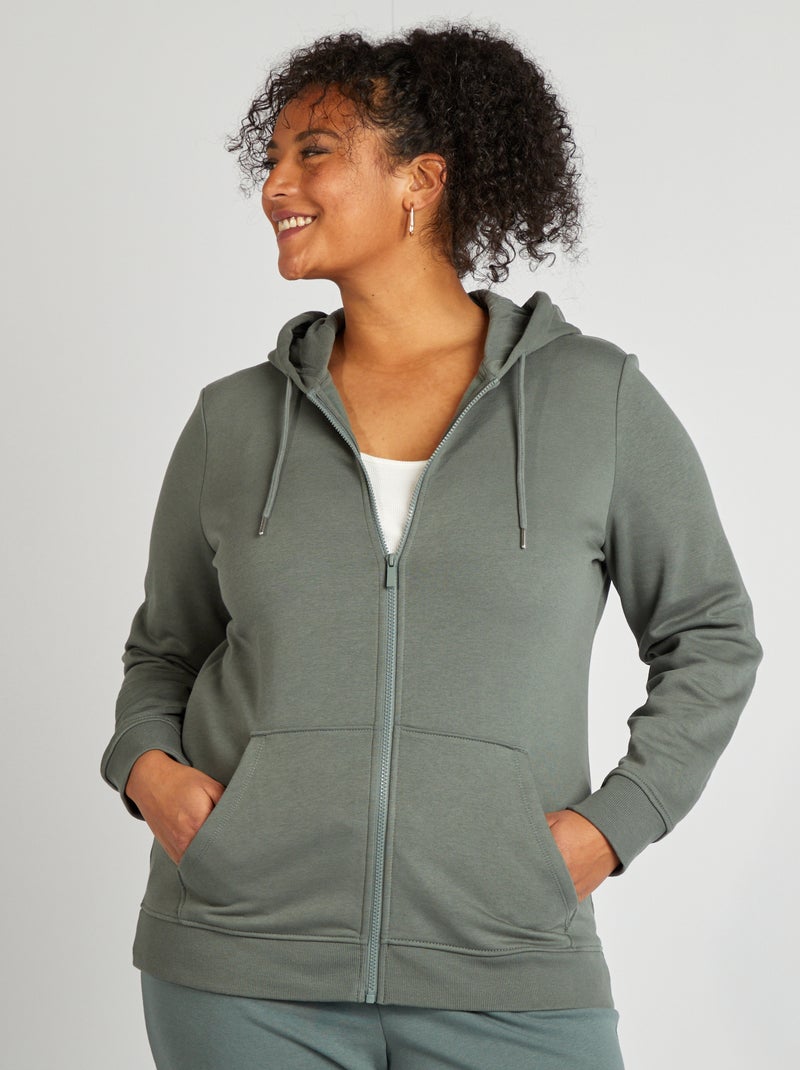 Sweat zippé à capuche VERT - Kiabi