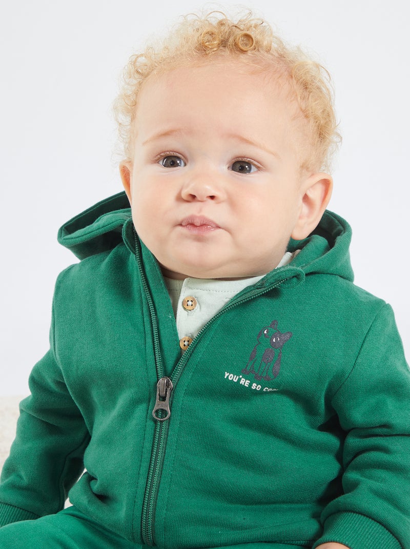 Sweat zippé à capuche vert - Kiabi