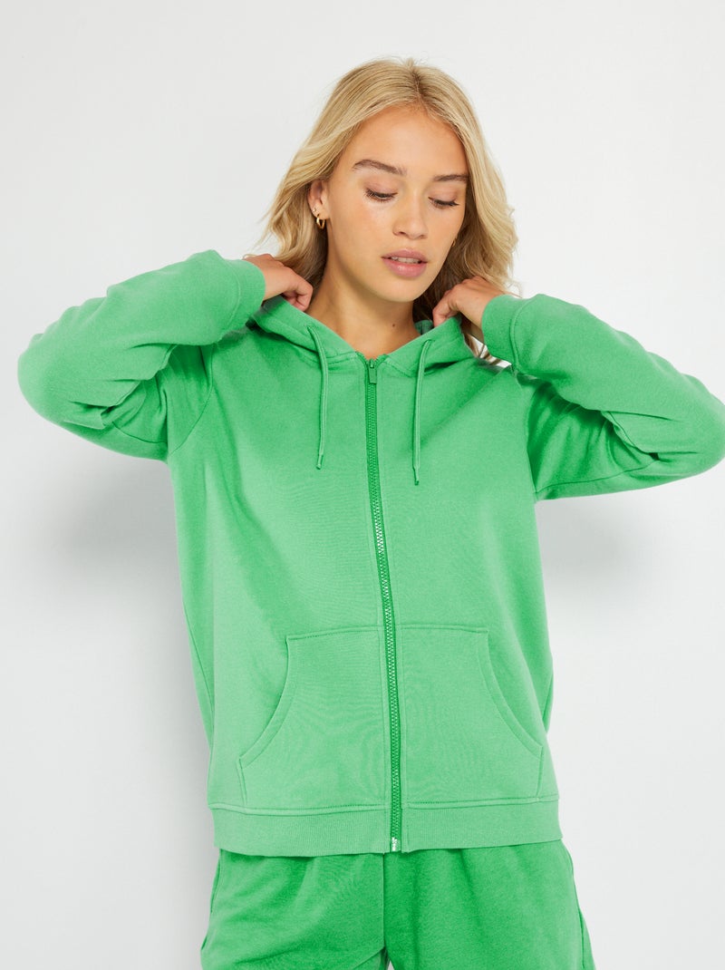 Sweat zippé à capuche Vert - Kiabi