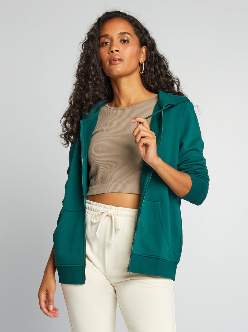 Sweat zippé à capuche Vert - Kiabi