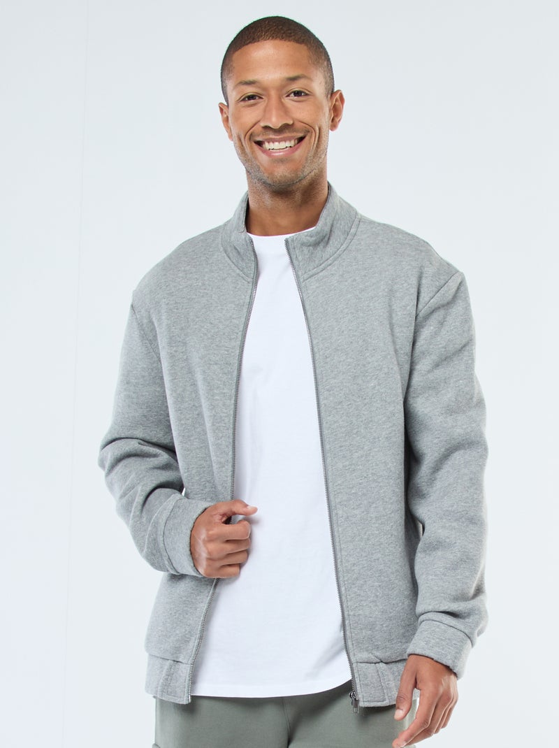 Sweat zippé à col montant Gris - Kiabi