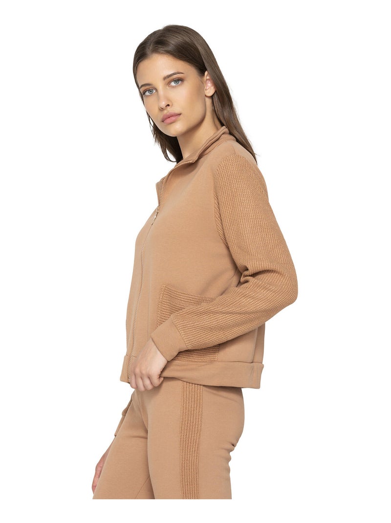 Sweat zippé à manches longues Sweetened Marron - Kiabi