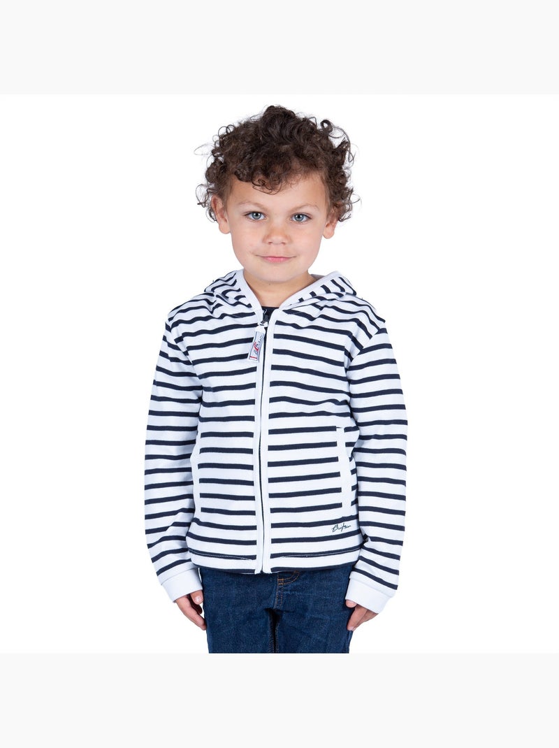 Sweat zippé à rayures pour enfants 'Breizh Océan', Veste garçon ou fille Blanc/Marine - Kiabi