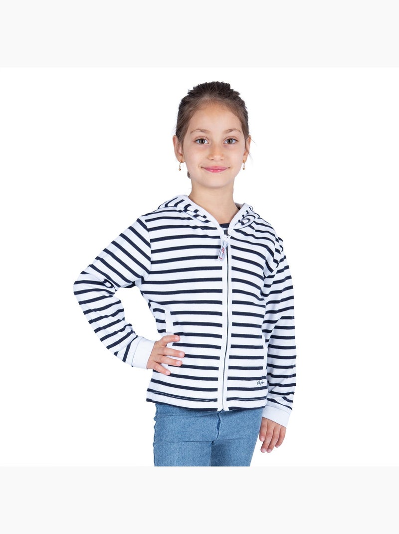Sweat zippé à rayures pour enfants 'Breizh Océan', Veste garçon ou fille Blanc/Marine - Kiabi