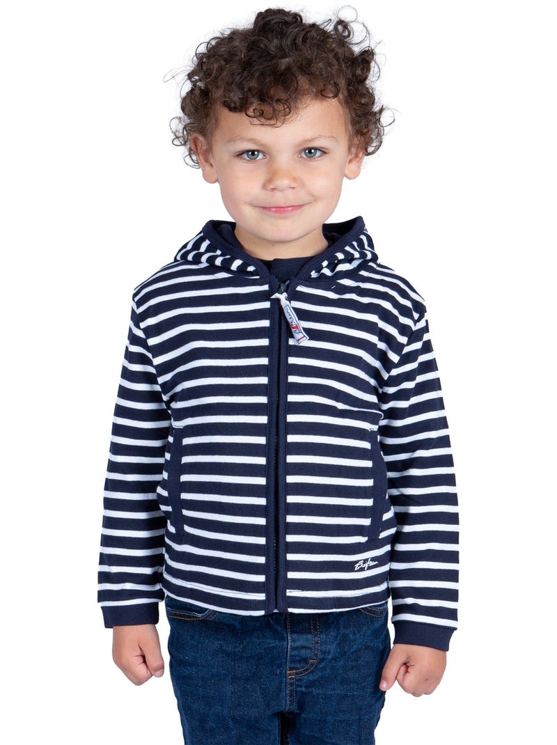 Sweat zippé à rayures pour enfants 'Breizh Océan', Veste garçon ou fille Marine/Blanc - Kiabi