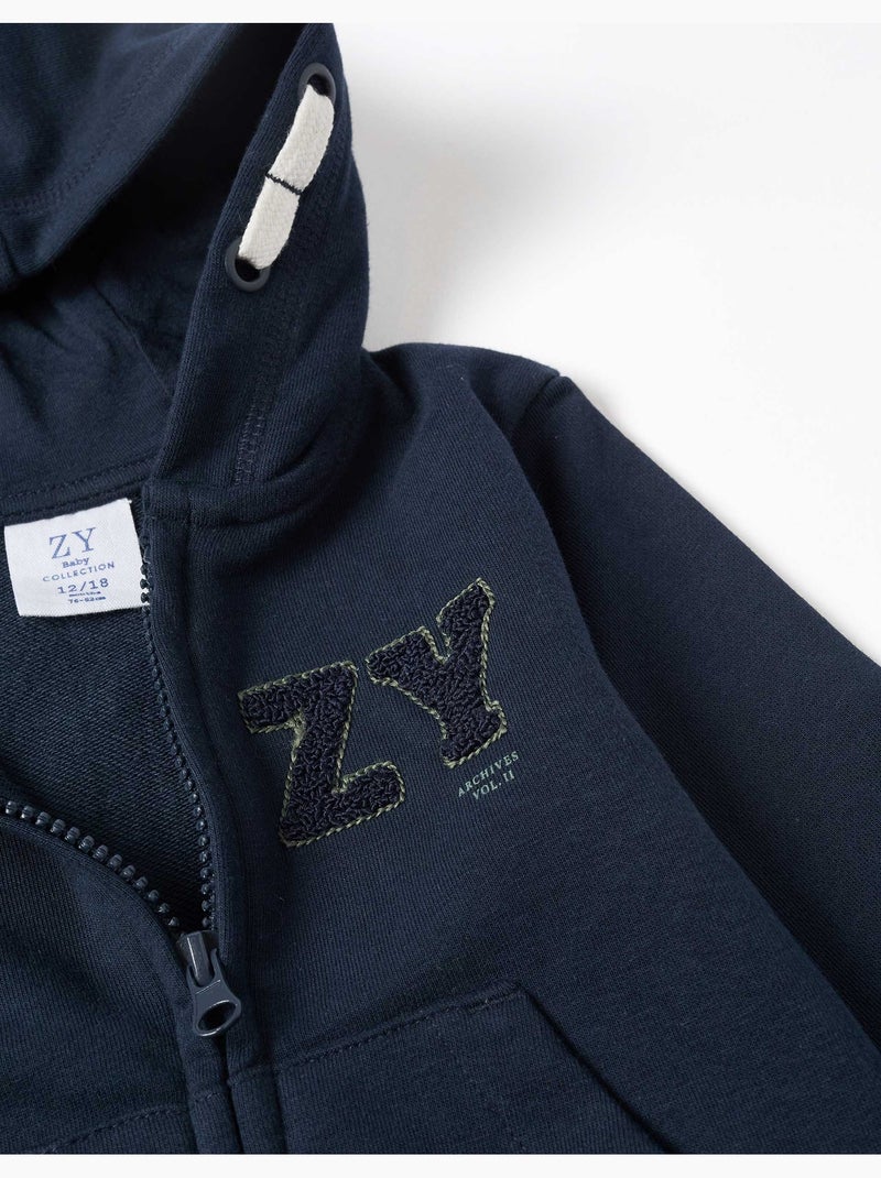 Sweat zippé avec broderie en bouclettes ZY Bleu foncé - Kiabi
