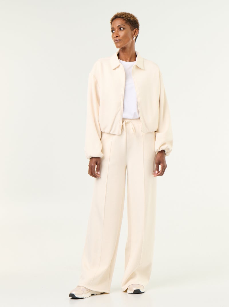 Sweat zippé avec col chemise Beige - Kiabi