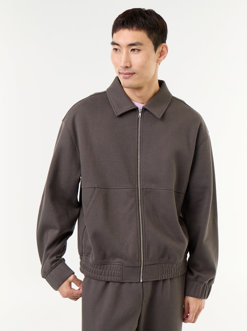 Sweat zippé avec col chemise - Kiabi
