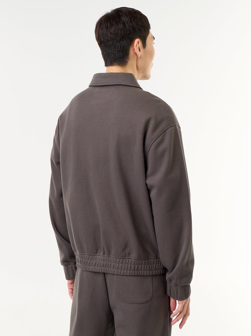Sweat zippé avec col chemise Kaki - Kiabi