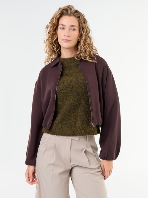 Sweat zippé avec col chemise - Kiabi