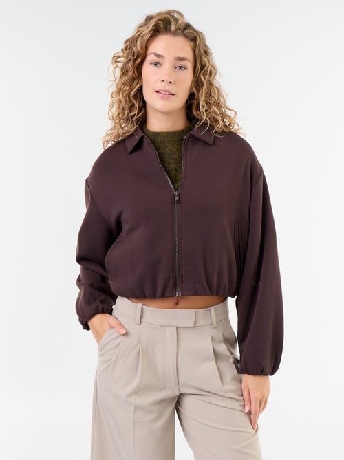 Sweat zippé avec col chemise - Kiabi