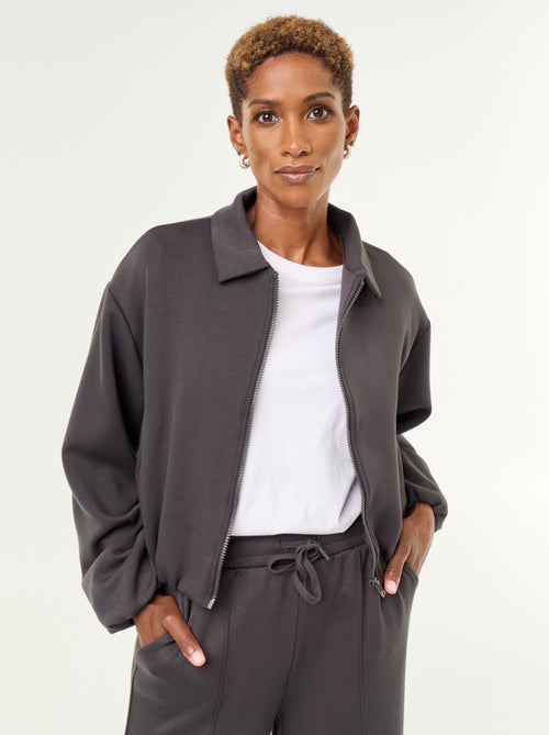 Sweat zippé avec col chemise - Kiabi