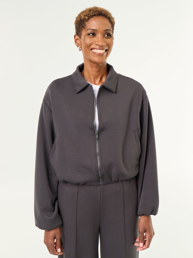Sweat zippé avec col chemise Noir - Kiabi