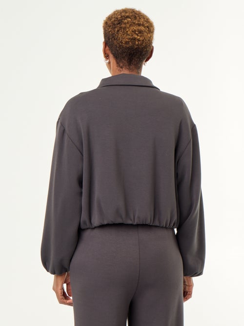 Sweat zippé avec col chemise - Kiabi