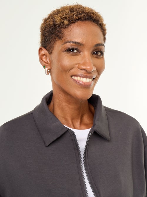 Sweat zippé avec col chemise - Kiabi