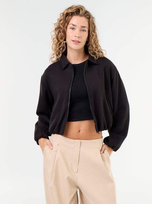 Sweat zippé avec col chemise - Kiabi