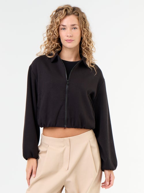 Sweat zippé avec col chemise - Kiabi