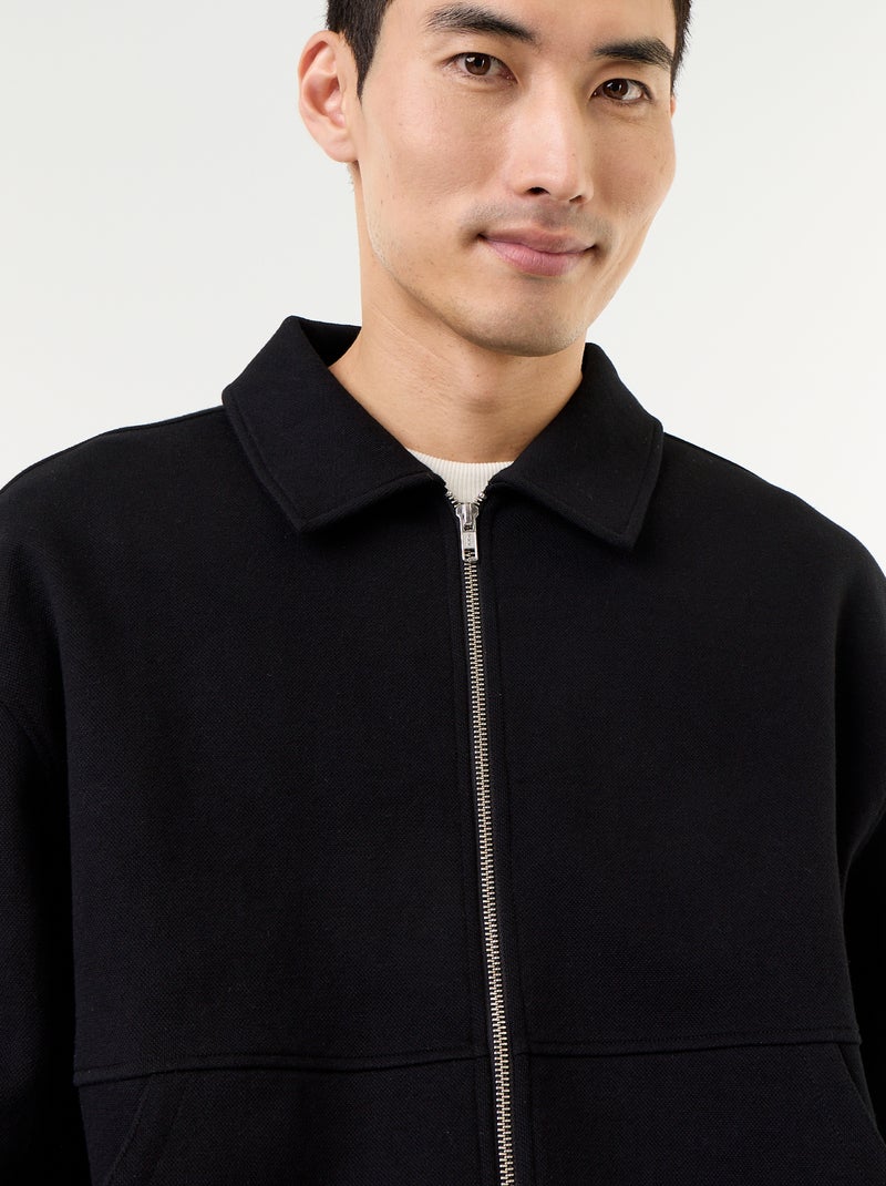 Sweat zippé avec col chemise Noir - Kiabi