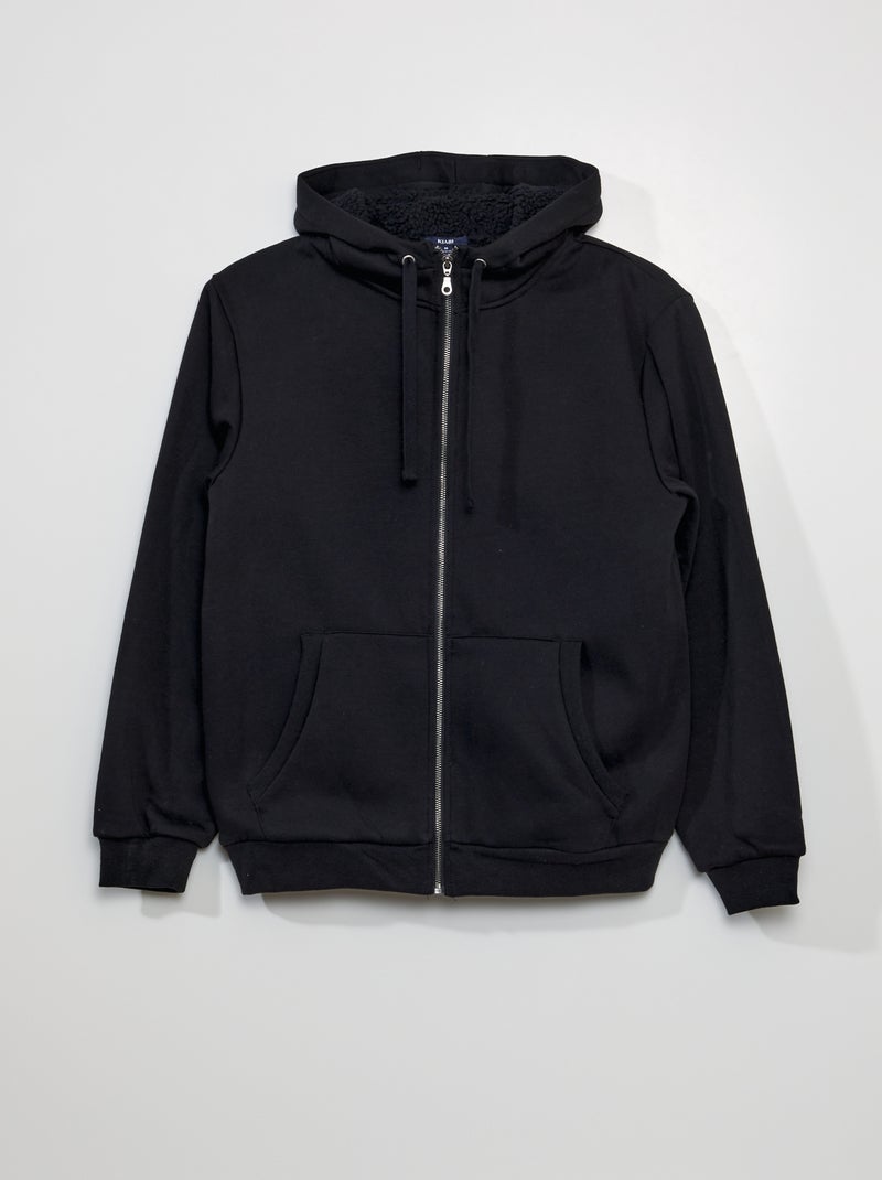 Sweat zippé avec intérieur effet moutonné noir - Kiabi