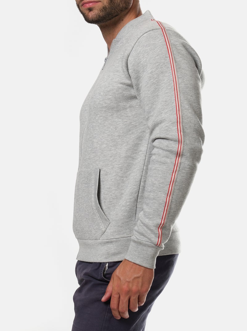 Sweat zippé , bande rouge sur les manches Gris - Kiabi