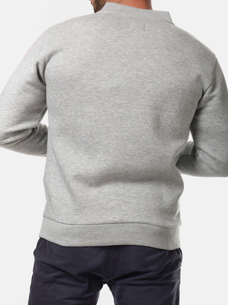 Sweat zippé , bande rouge sur les manches Gris - Kiabi