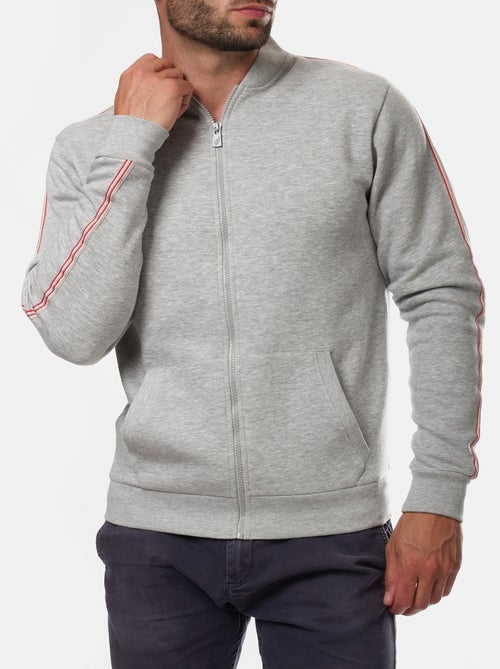 Sweat zippé , bande rouge sur les manches - Kiabi