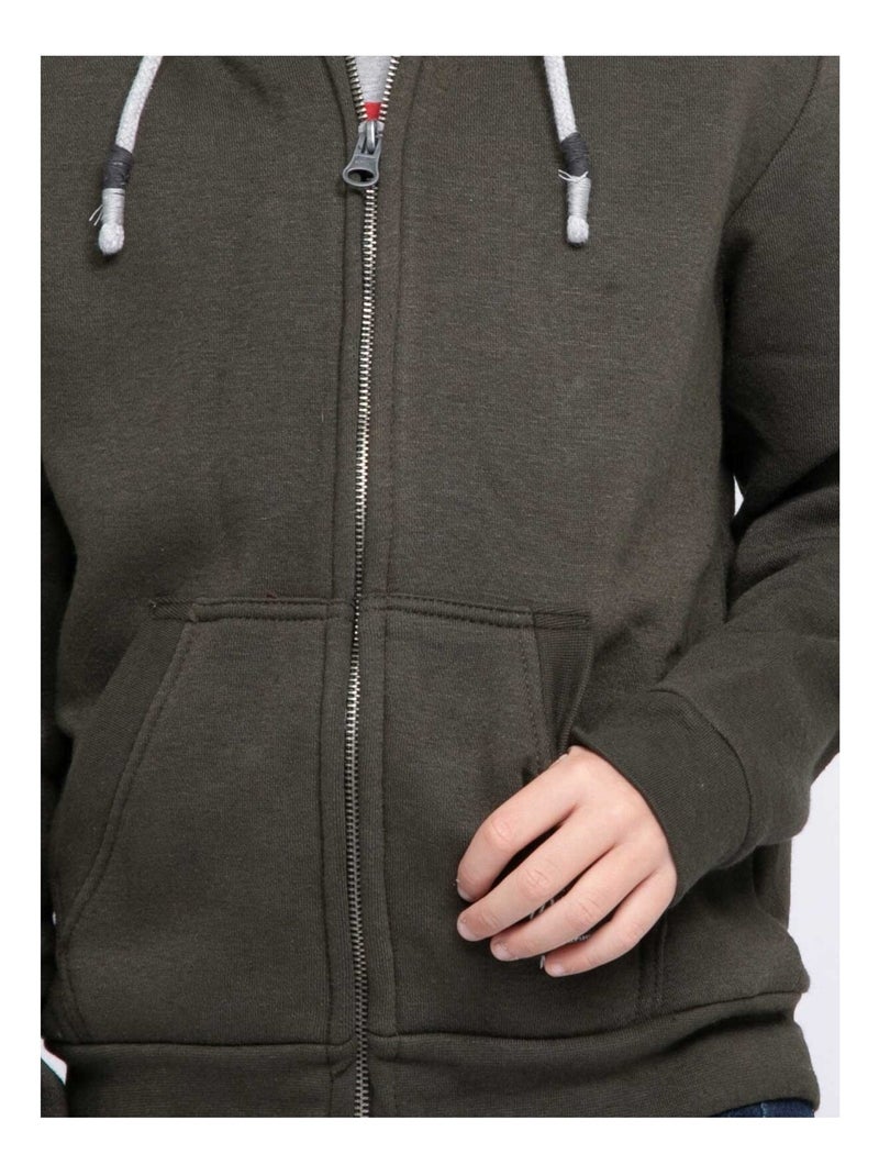 Sweat zippé capuche WAMIN garçon Kaki - Kiabi