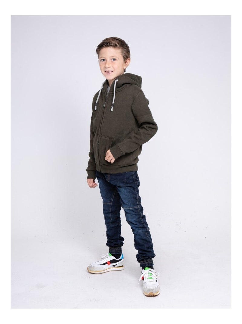 Sweat zippé capuche WAMIN garçon Kaki - Kiabi