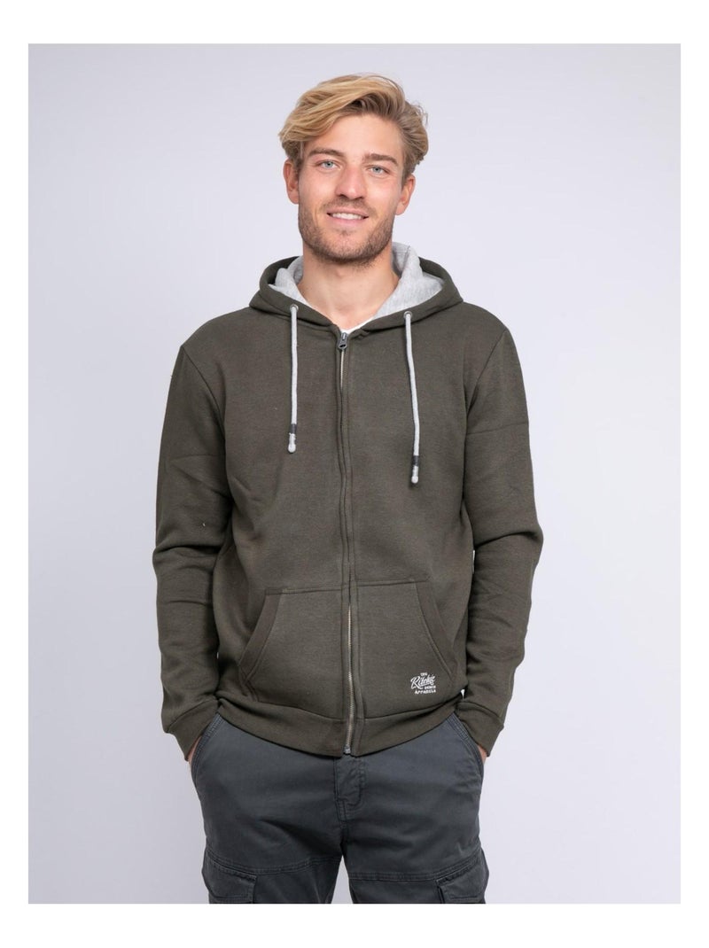 Sweat zippé capuche WAMIN Kaki - Kiabi