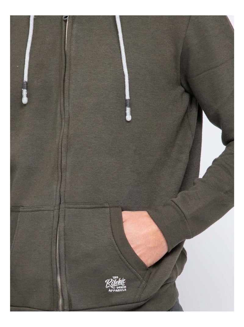 Sweat zippé capuche WAMIN Kaki - Kiabi
