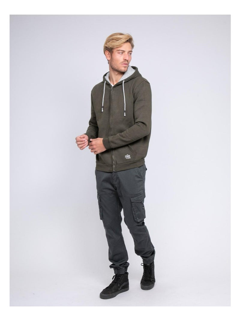 Sweat zippé capuche WAMIN Kaki - Kiabi