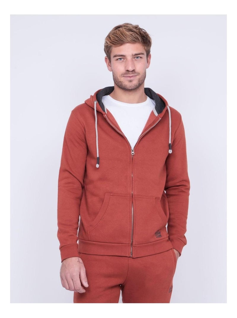 Sweat zippé capuche WAMIN Rouge brique - Kiabi