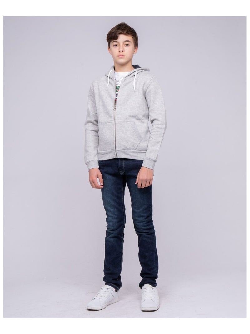 Sweat zippé capuche WAMS garçon Gris chiné - Kiabi