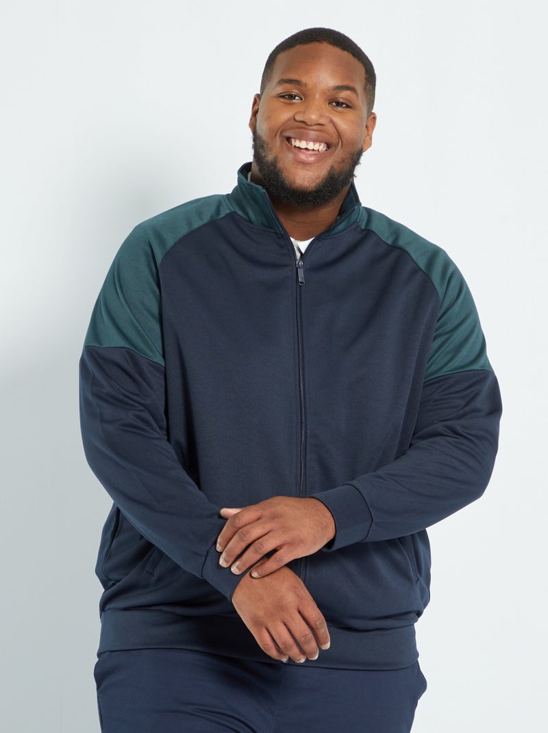 Sweat zippé col cheminé vert/bleu - Kiabi
