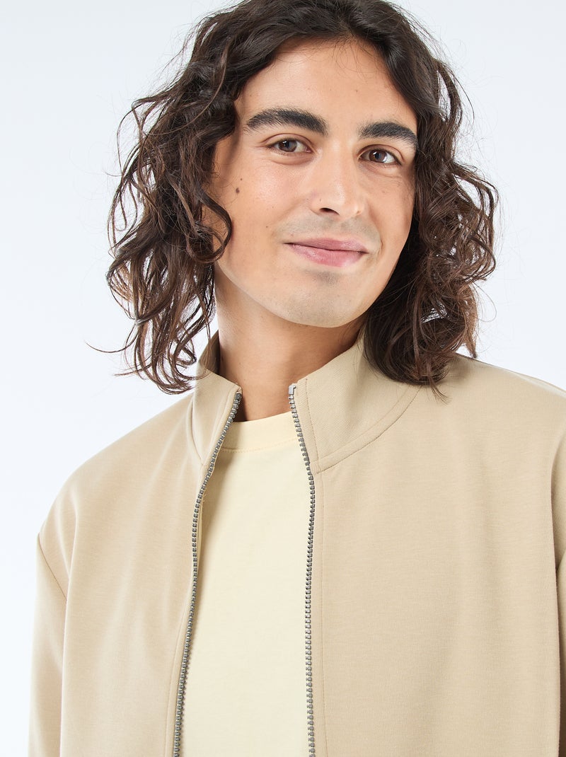 Sweat zippé col montant Beige - Kiabi