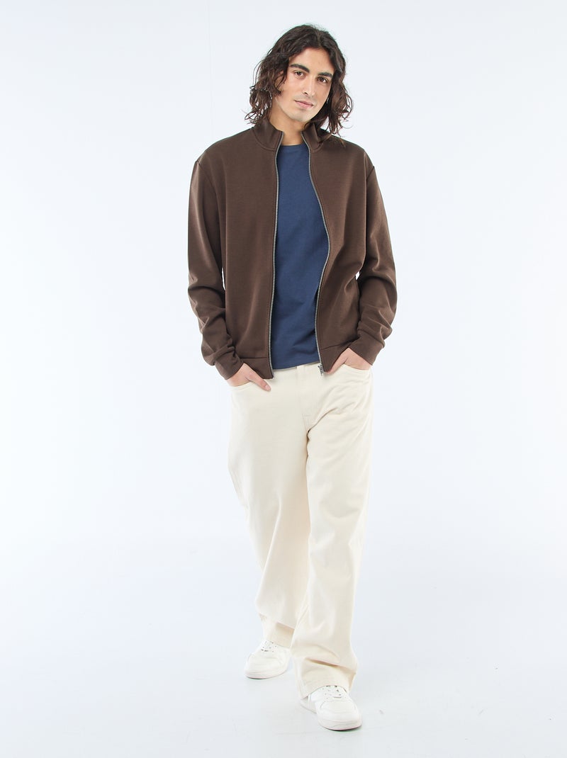 Sweat zippé col montant Marron - Kiabi