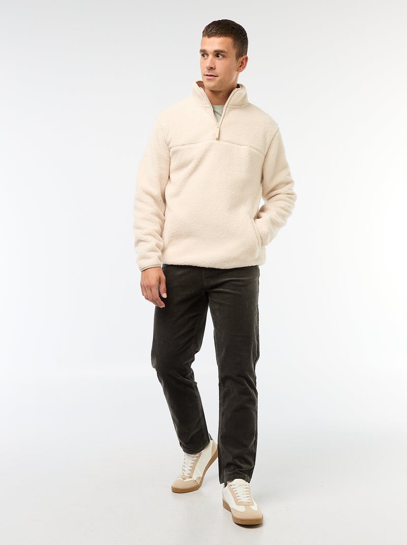 Sweat zippé col montant uni Beige - Kiabi