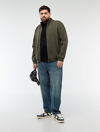 Sweat zippé col montant uni en coton