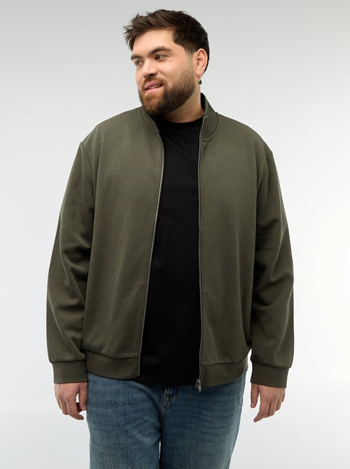 Sweat zippé col montant uni en coton - Kiabi