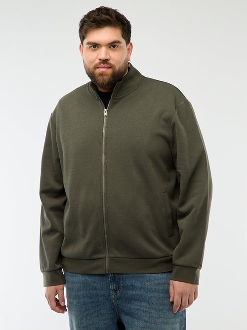 Sweat zippé col montant uni en coton - Kiabi