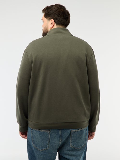 Sweat zippé col montant uni en coton - Kiabi